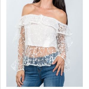 Sheer floral off the shoulder top